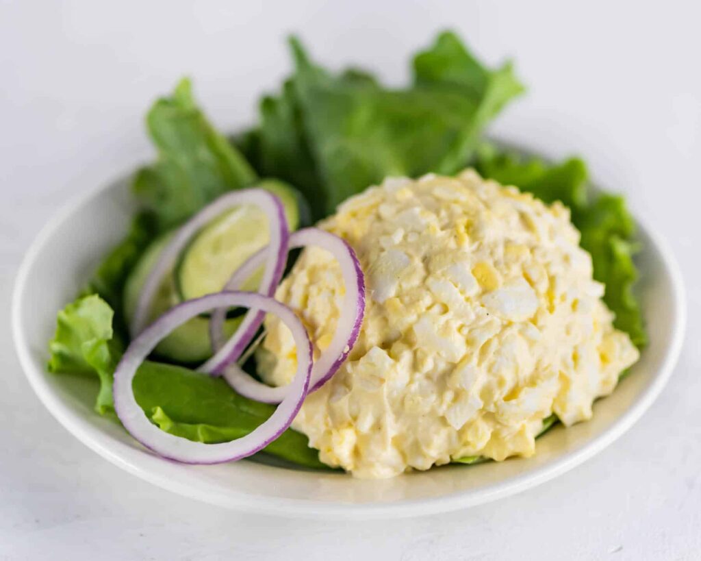 egg salad appetizer on a white plate