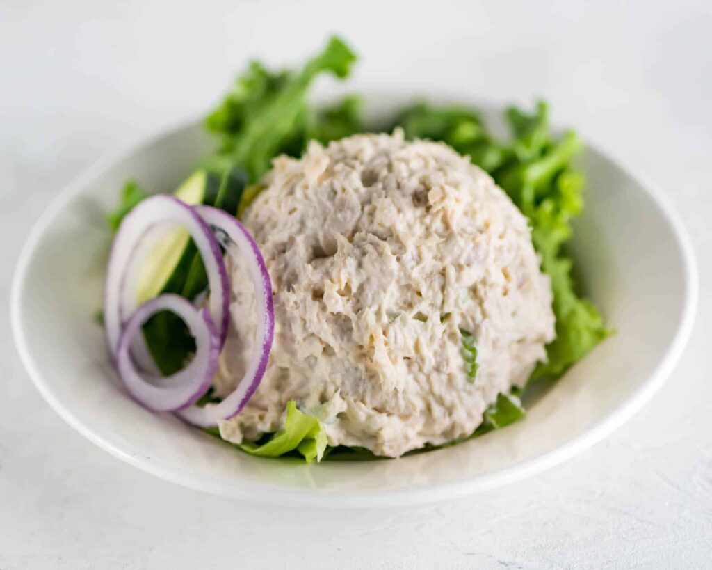 Tuna Salad appetizer on a white plate