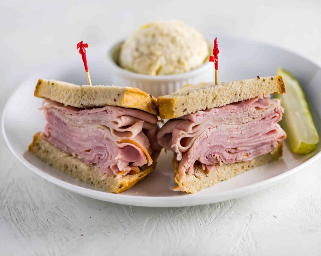 Ham  Sandwich on White Plate