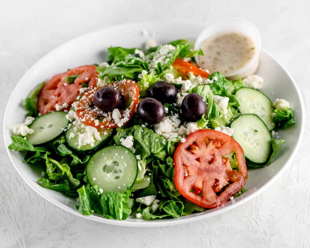 Greek Salad on a white plate
