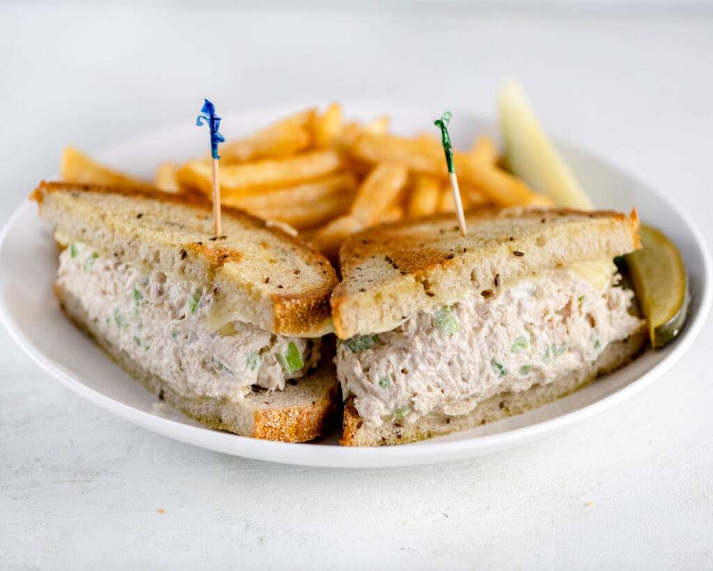 Tuna Melt sandwich on a white plate